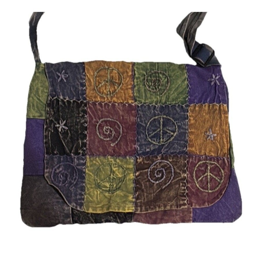 BOHO HIPPIE Crossbody Shoulder Bag Patchwork Peace Sign Colorful Made In India